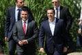 Greek Prime Minister Alexis Tsipras and his Macedonian counterpart Zoran Zaev Royalty Free Stock Photo
