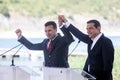 Greek Prime Minister Alexis Tsipras and his Macedonian counterpart Zoran Zaev Royalty Free Stock Photo