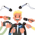 Press conference concept. Journalist with the microphone Royalty Free Stock Photo