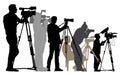 Press conference, interview. Crowd of cameraman silhouette, vector Royalty Free Stock Photo