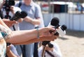 Press conference. Journalism. Royalty Free Stock Photo