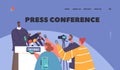 Press Conference Landing Page Template. Mass Media, Tv Broadcasting Event With Journalists Listening Black Man Royalty Free Stock Photo