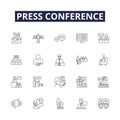 Press conference line vector icons and signs. Conference, Media, Announcement, Event, Speech, Questions, Interview Royalty Free Stock Photo