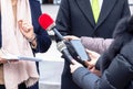 Press conference, media interview or news event. Public relations concept. Royalty Free Stock Photo
