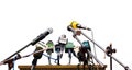 Press conference microphones on white background Royalty Free Stock Photo