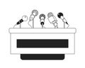 Press conference podium microphones black and white 2D cartoon object