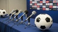 Press conference setup for soccer event Royalty Free Stock Photo