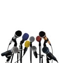 Press conference with standing microphones Royalty Free Stock Photo