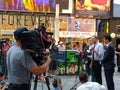 Press Conference in Times Square, Talking to the News Media, NYC, USA