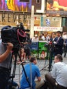 Press Conference in Times Square, Talking to the News Media, NYC, USA