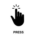 Press Gesture, Hand Cursor for Computer Mouse Black Silhouette Icon. Click Double Tap Touch Swipe Point on Cyberspace