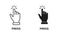 Press Gesture, Hand Cursor for Computer Mouse Line and Silhouette Black Icon Set. Click, Tap, Touch, Point Sign Royalty Free Stock Photo