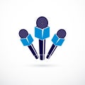 Press microphones vector illustration, isolated on white. Journalism concept.