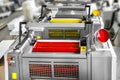 Press printing - Offset machine detail. Magenta and yellow units Royalty Free Stock Photo