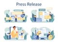 Press release concept set. Mass media publishing, daily news broadcasting. Royalty Free Stock Photo