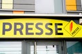 Presse french sign yellow logo text newspaper store seller press facade shop symbol