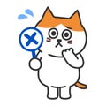 Pressed cartoon orange tabby cat in trouble makes a mistake, vector illustration.