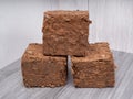 Pressed coconut substrate briquette Royalty Free Stock Photo