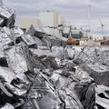 Pressed scrap metal at a scrap yard in the port of Magdeburg in Germany Royalty Free Stock Photo