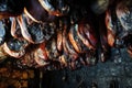 Pressed smoked ham in smokehouse