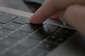 Pressing Enter button on the laptop keyboard. Security, e-commerce background Royalty Free Stock Photo