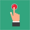 Pressing finger on red button. Royalty Free Stock Photo