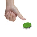 Pressing green button isolated on white Royalty Free Stock Photo