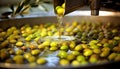 Pressing olives for the production of extra virgin olive oil. AI generative