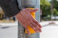 Pressing Pedestrian Crossing Button Royalty Free Stock Photo