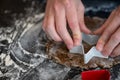 Pressing a Star Cookie Cutter into Rolled Gingerbread Dough