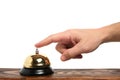 Pressing your finger on call hotel service on white background.Conceptual hotel, travel and recreation