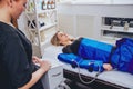 Pressotherapy machine on woman in beauty center