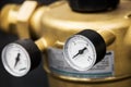 Pressure gauge, fittings and valve, pipes and adapters. Plumbing fixtures Royalty Free Stock Photo