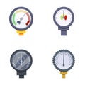 Pressure gauge icons set cartoon vector. Different type of manometer