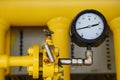 Pressure gauge in oil and gas production process for monitor condition, The gauge for measure in industry job, Industry background