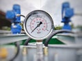 pressure gauge or pressure indicator on an oil and gas installation shows zero Royalty Free Stock Photo