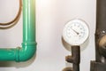 Pressure gauge psi meter in pipe and valves of fire emergency system industry