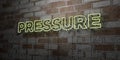 PRESSURE - Glowing Neon Sign on stonework wall - 3D rendered royalty free stock illustration