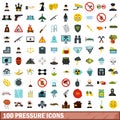 100 pressure icons set, flat style