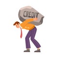 Pressure of Loan with Man Character Carry Heavy Stone on His Back Vector Illustration