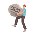 Pressure of Loan with Man Character Carry Heavy Stone Vector Illustration