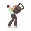 Pressure of Loan with Man Character Lift Heavy Kettlebell Vector Illustration