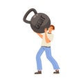 Pressure of Loan with Man Character Lift Heavy Kettlebell Vector Illustration