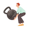 Pressure of Loan with Man Character Lift Heavy Kettlebell Vector Illustration