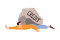 Pressure of Loan with Man Character Lying Under Heavy Stone Vector Illustration