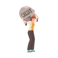 Pressure of Loan with Woman Character Carry Heavy Stone on Her Back Vector Illustration