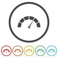 Pressure meter, manometer, barometer icon. Set icons in color circle buttons