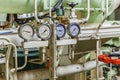 Pressure sensors in the engine room of the ship Royalty Free Stock Photo