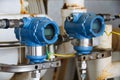 Pressure transmitter in oil and gas process , send signal to controller and reading pressure in the system Royalty Free Stock Photo