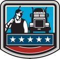 Pressure Washer Worker Truck Crest USA Flag Retro Royalty Free Stock Photo